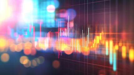 Aufkleber - Stock market graph is showing growing indicators with colorful bokeh lights in the background