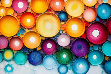 Wall Mural - a colorful abstract painting with many circles of different sizes and colors