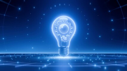 Wall Mural - glowing light bulb with gear mechanism inside, representing technology, innovation, and engineering 