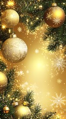 Poster - Elegant Gold and White Christmas Ornaments on Festive Tree with Sparkling Background : Generative AI