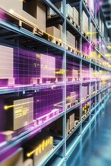 Aufkleber - Futuristic Warehouse with Digital Display and Inventory Management : Generative AI
