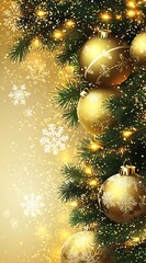 Poster - Glittering Golden Christmas Ornaments on a Tree with Radiant Holiday Background : Generative AI