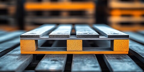 Leinwandbilder - Contemporary Wooden Pallet Design with Yellow Details for Efficient Warehouse and Shipping Solutions : Generative AI