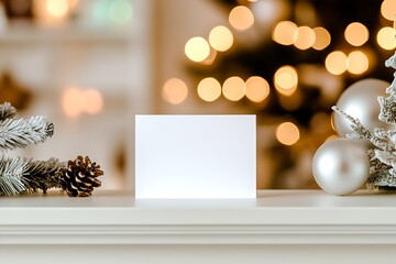 Poster - Sophisticated Greeting Card Display Surrounded by Elegant Christmas Ornaments : Generative AI