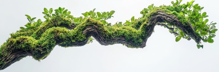 Lush green moss-covered tree branch in natural environment