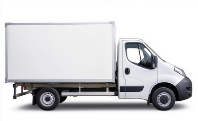 A clean, white delivery truck with no branding, positioned against a plain background, symbolizing logistics and transport.