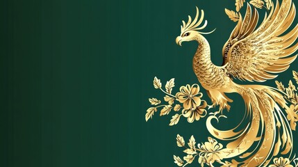 Naklejka na meble Golden Phoenix with Flower Details on Elegant Background