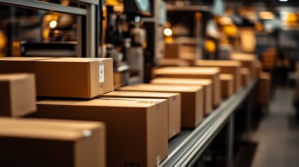 Aufkleber - Industrial Logistics Facility with Automated Conveyor System for Box Handling and Distribution : Generative AI