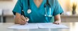 © Design@22 - Nurse helping patient fill out insurance documents, clear forms, supportive clinic setting