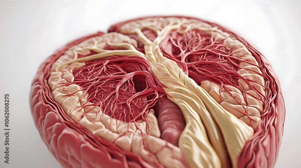 Human Brain Anatomy Cross Section with Blood Vessels Stock Illustration ...