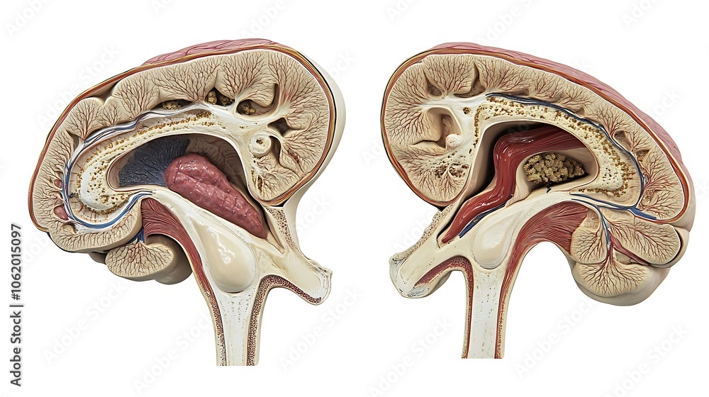 Human Brain Anatomy Model Detailed Cross Section Sagittal View Stock ...