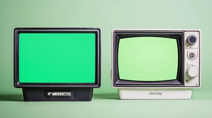 Vintage Television with Green Screen, Transition from Black and White to Color, Ideal for Custom Footage Replacement using Keying Effect in After Effects