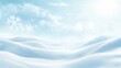 © Whitefeather - A snowy landscape with a bright blue sky and a sun shining through the clouds. The snow is piled up in the hills and the sky is clear