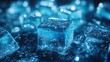 © owen - Glimmering blue ice cubes sparkling with tiny bubbles, creating a refreshing and cool aesthetic against a blurred background.