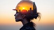 © redflower - Silhouette Double Exposure of Female Engineer and Urban Skyline at Sunset