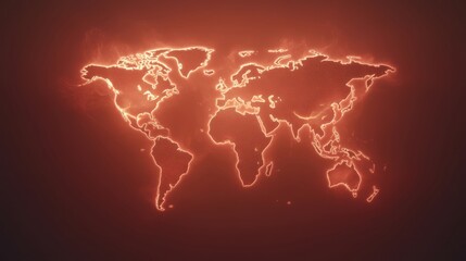 Wall Mural - A red background with a globe on it. The globe is lit up and has a lot of dots on it