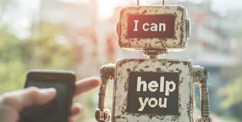 Fototapete - Customer service chatbot application, robot application, generate OpenAI technology. Virtual assistant in the cloud.