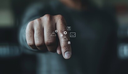 Aufkleber - Automation system using modern technology for managing business processes, with businessman hand touching wrench icon with round gears to depict operation of automation software