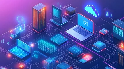 Wall Mural - creative isometric graphics simplify complex data visualization concepts beautifully.