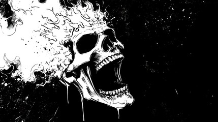 Wall Mural - screaming skull with flaming crown art design