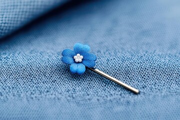 Closeup of a forgetmenot brooch pinned to a lapel, symbolizing remembrance and care, Forgetmenot brooch, Elegant and meaningful