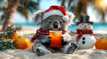 Koala and Snowman Christmas Illustration