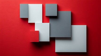Canvas Print - modern bold square wallpaper design in red and grey