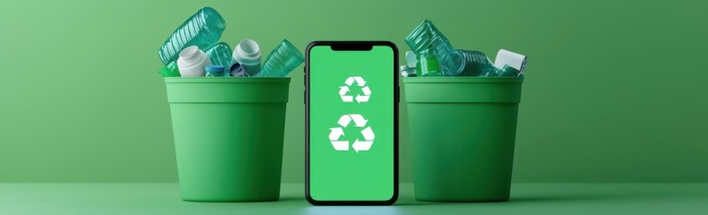 3D rendering of a digital recycling app on a smartphone, showing the user s impact on reducing waste, Recycling app interface, Modern and techsavvy