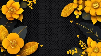 Premium abstract design no glossy, 3d type dimension, black golden two flower two leave style black golden two line wave 8k, super Hd Ultra for magazine