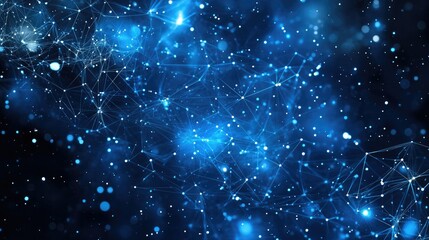 Poster - Abstract plexus waves on dark blue, futuristic tech template for science presentation