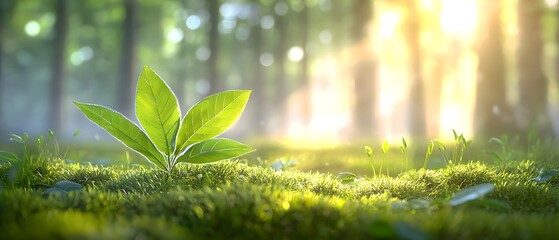 A small green plant is growing in a field of grass