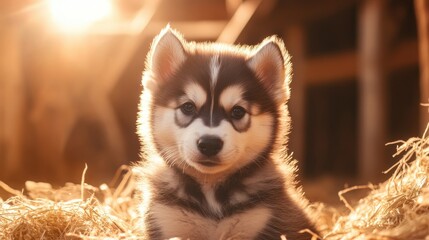 Wall Mural - Husky Puppy Hay.