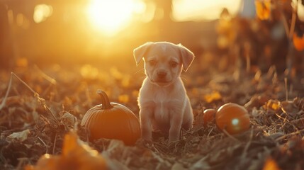 Sticker - Puppy and Pumpkins.