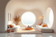 © Radorog. - futuristic living room with smooth lines and round large windows