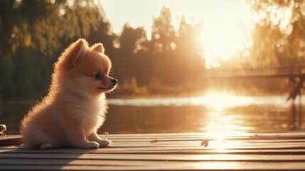 Wall Mural - Puppy Sunset Dock.