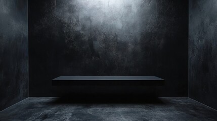 Wall Mural - A dark, empty room with a black shelf in the foreground