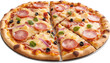 © PinoyCapture - Appetizing pizza with golden, crispy crust and vibrant toppings on a transparent background, including melted cheese, pepperoni, vegetables, and herbs.