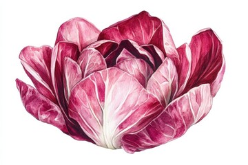 Wall Mural - Detailed watercolor painting captures the vibrant colors and textures of a radicchio plant, ideal for seed packaging or food illustrations