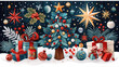 © AlexPhototest - Colorful Christmas icons featuring decorated tree, gifts, and festive ornaments create joyful holiday scene. vibrant colors and cheerful decorations evoke warm, festive spirit