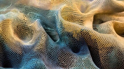 Close-up of a Delicate, Wavy, Multicolored Net-like Material