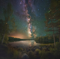 Wall Mural - Starry sky over the night lake

