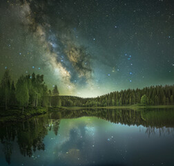Wall Mural - Starry sky over the night lake
