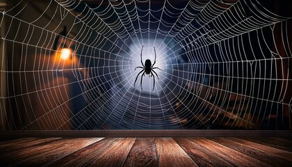 A spider hanging on the web during night