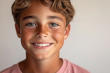 Portrait of smiling white cute teenage boy