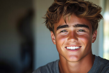 Portrait of smiling white cute teenage boy