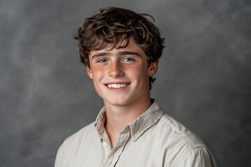 Portrait of smiling white cute teenage boy