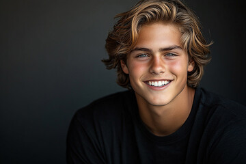 Portrait of smiling white cute teenage boy