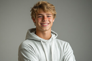 Portrait of smiling white cute teenage boy