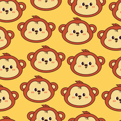 seamless pattern cartoon monkey. head cute animal wallpaper for fabric print, gift wrap paper