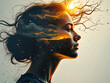 © Adrianna - Abstract double exposure artwork of a woman's face representing sunshine vs rain